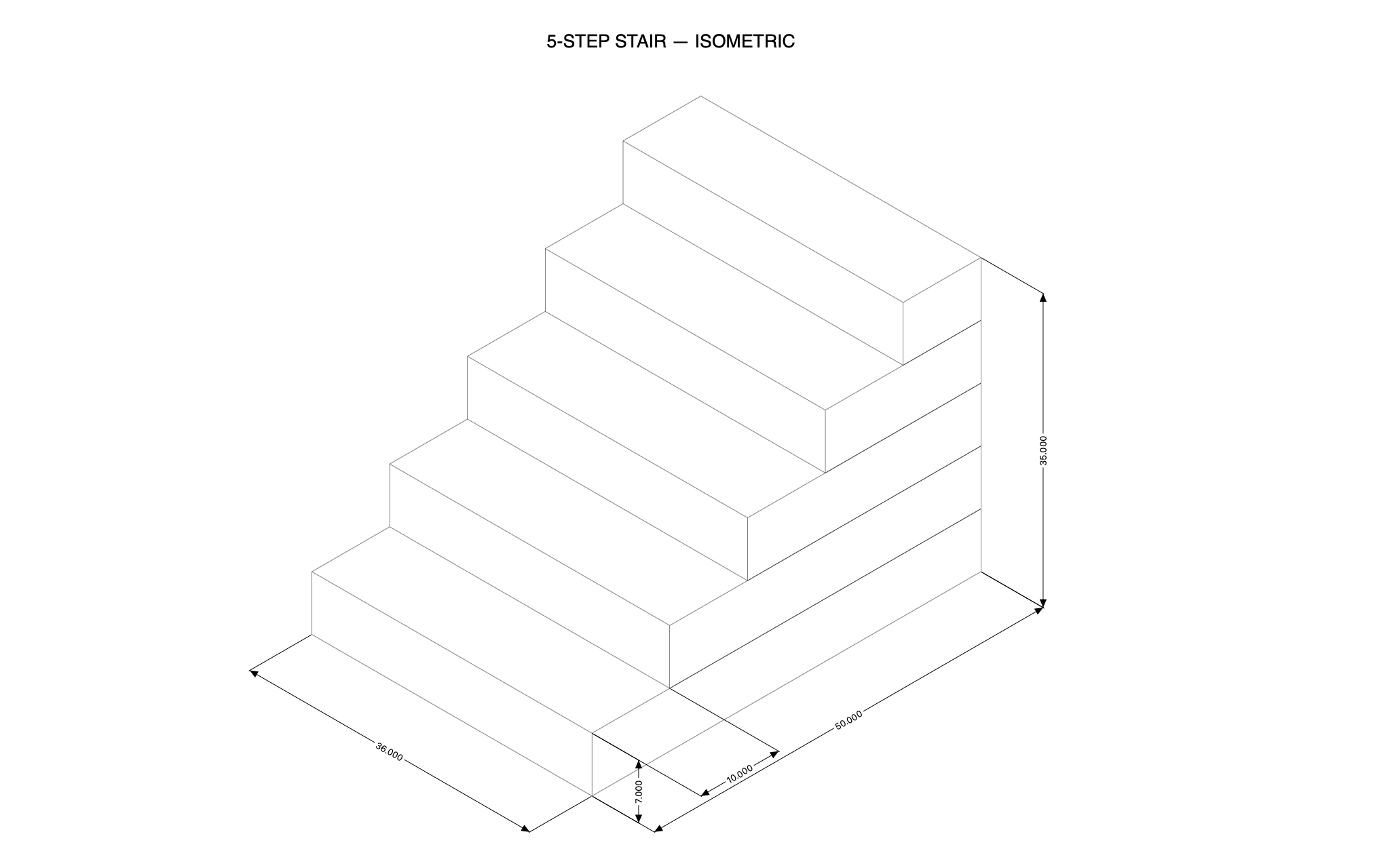 Five-step stair, isometric — a C3 drawing produced by C3 Assistant