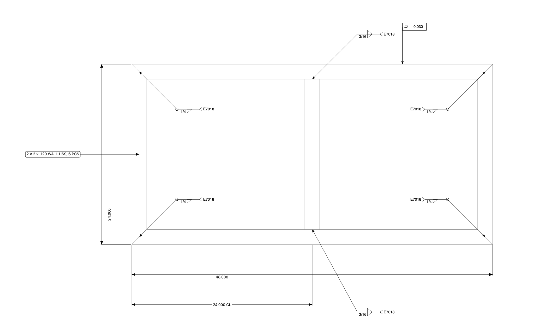 Welded tube frame — a C3 drawing produced by C3 Assistant